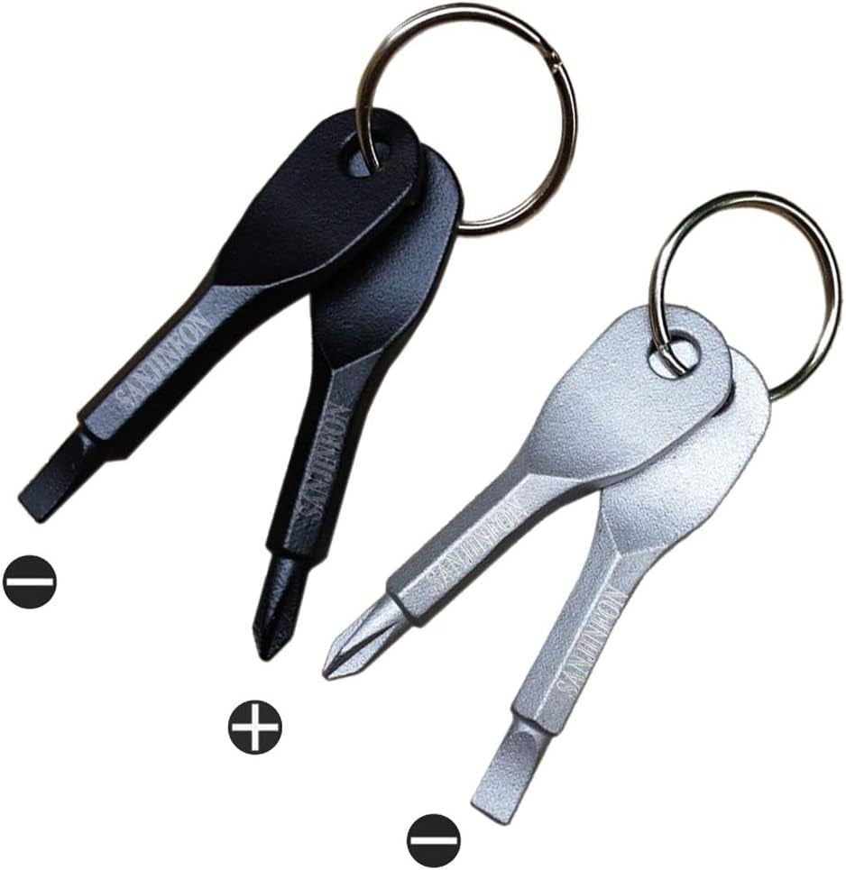 Pocket Screwdriver Set: Flat Head & Small Phillips Head, 2Pcs Black & 2Pcs Silver, EDC Keychain Tool, Best Men'S Gift 2023
