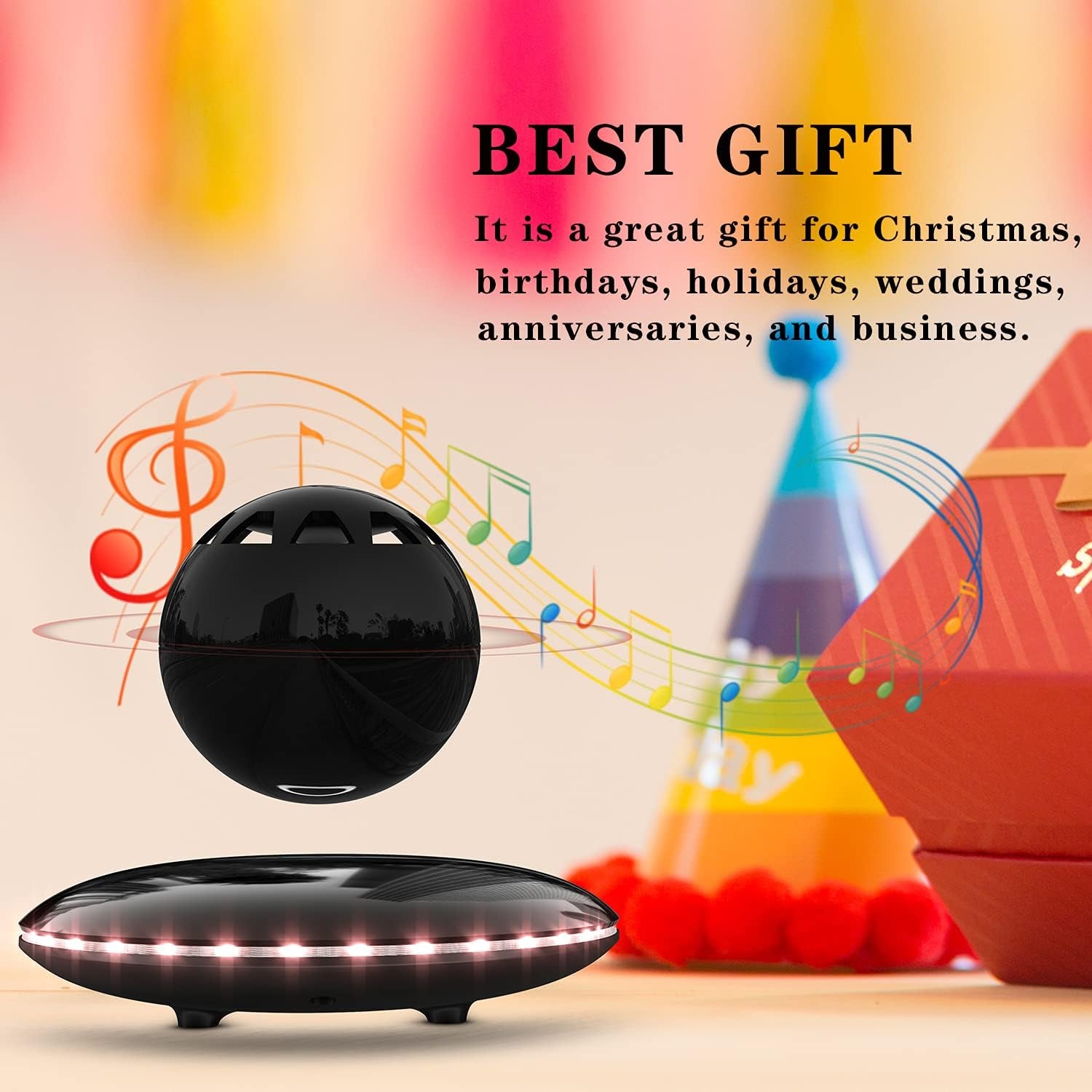 【2021 Newest】 Levitating Bluetooth Speaker Magnetic Wireless Floating Speakers with 8W Louder Stereo Sound,360 Degree Rotation,For Home Outdoors Cool Tech Gadgets Birthday Unique Gifts(Black)