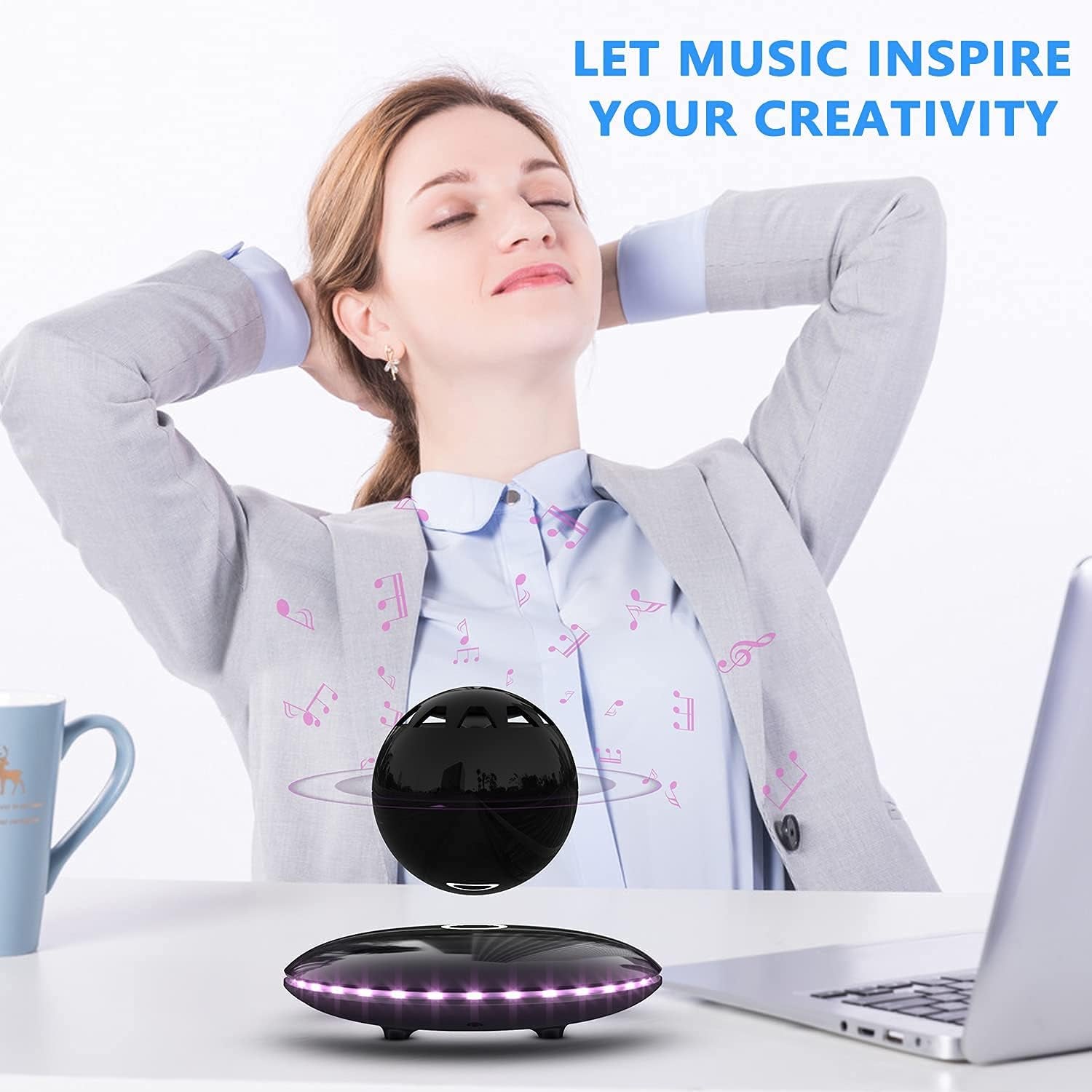 【2021 Newest】 Levitating Bluetooth Speaker Magnetic Wireless Floating Speakers with 8W Louder Stereo Sound,360 Degree Rotation,For Home Outdoors Cool Tech Gadgets Birthday Unique Gifts(Black)