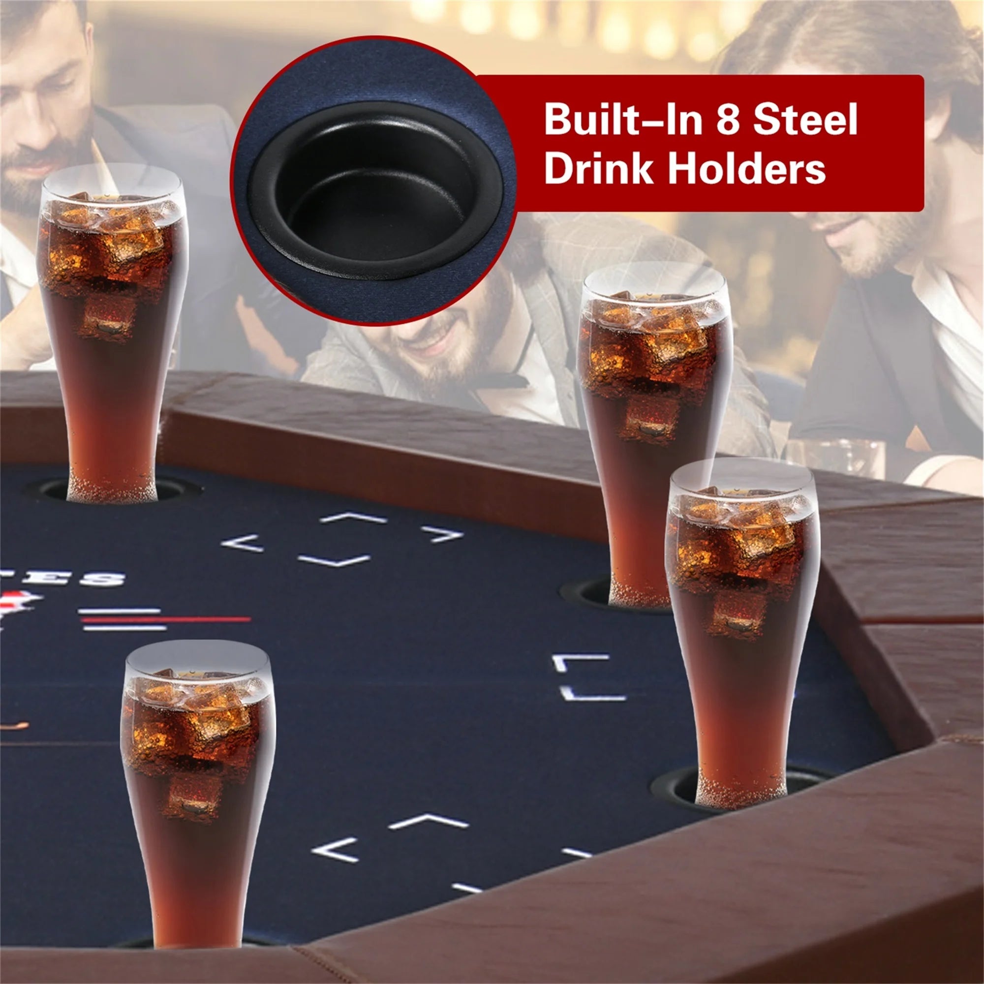 Poker Table Foldable, 8 Player Octagonal Texas Holdem Table W/Cushioned Rail, Stainless Steel Cup Holders, Casino-Grade Felt Surface (Brown)
