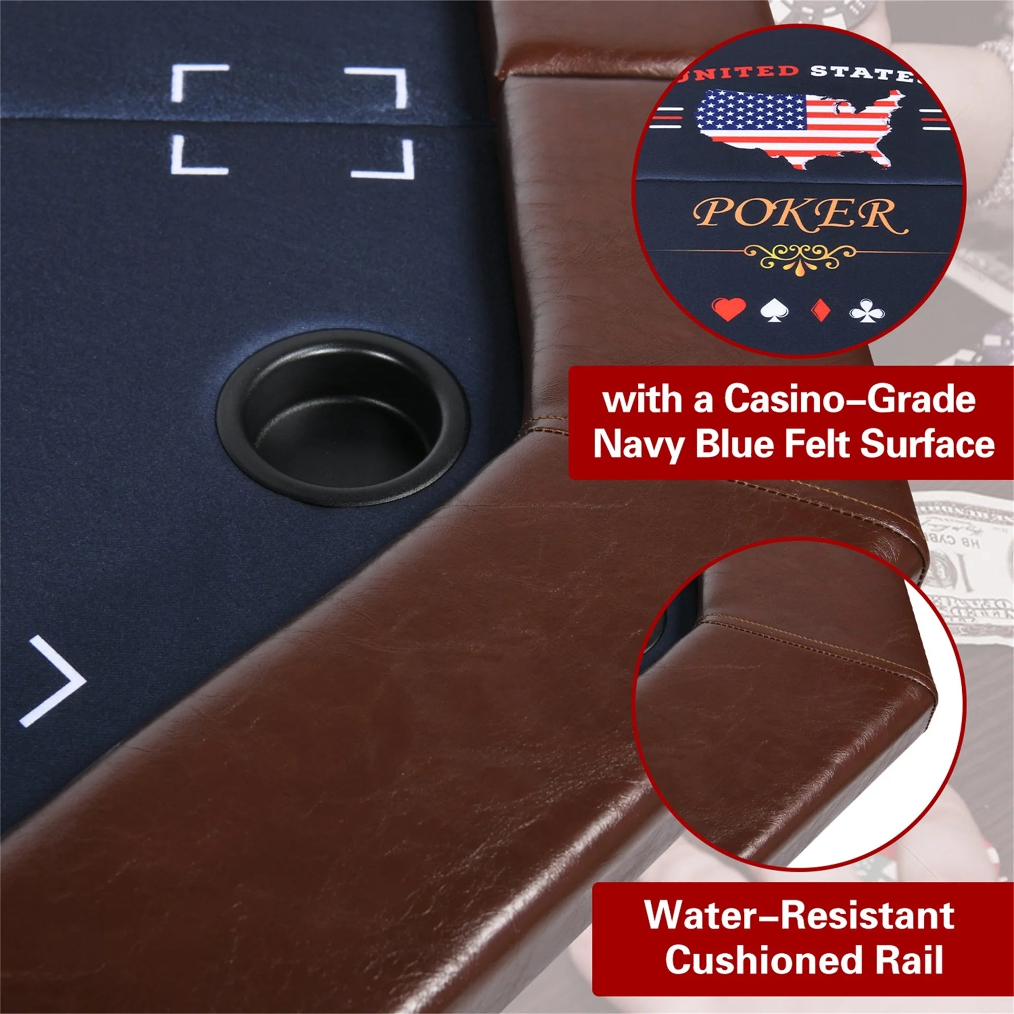 Poker Table Foldable, 8 Player Octagonal Texas Holdem Table W/Cushioned Rail, Stainless Steel Cup Holders, Casino-Grade Felt Surface (Brown)