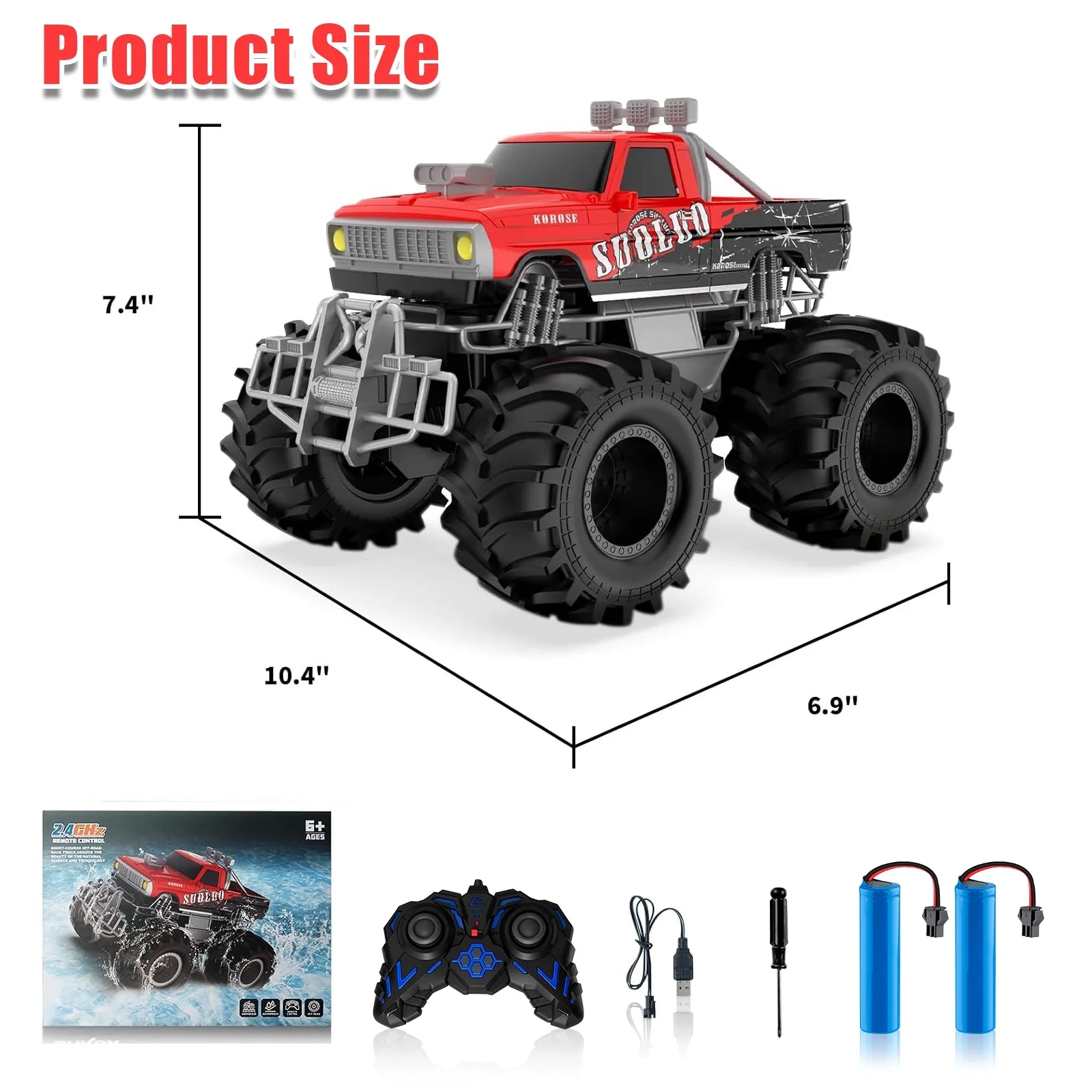 1:16 Remote Control Car, RC Monster Truck Toys, RC Car for Kids, Kids RC Vehicle for Boys & Two Battery