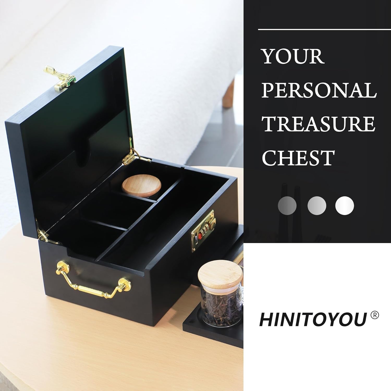 Bamboo Stash Boxes with Combination Lock, Upgraded with Metal Carrying Handle Ho