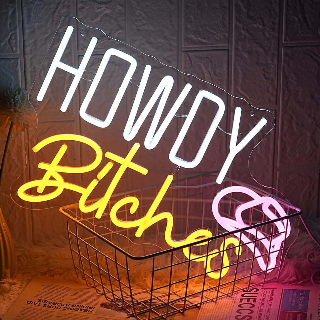 Howdy Es Neon Sign White Yellow Pink Letter LED Neon Sign Cool Grils Neon Sign U