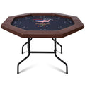 Poker Table Foldable, 8 Player Octagonal Texas Holdem Table W/Cushioned Rail, Stainless Steel Cup Holders, Casino-Grade Felt Surface (Brown)