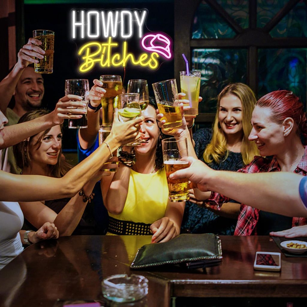 Howdy Es Neon Sign White Yellow Pink Letter LED Neon Sign Cool Grils Neon Sign U