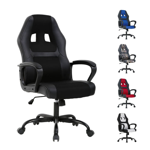 PC Gaming Chair, Ergonomic Computer Chair PU Leather Gamer Chair with Headrest and Lumbar Support, Height Adjustable Video Game Chair Gaming Chair for Adults Teen, Black