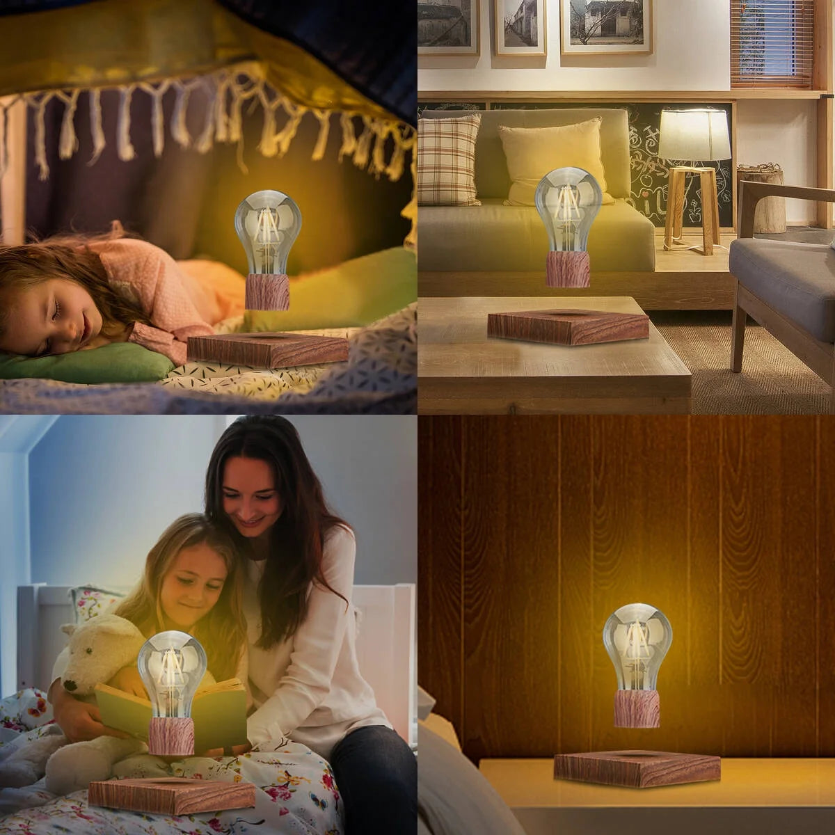 Levitating Table Lamp with Wireless Floating Light Bulb, Magnetic Levitation LED Night Light ,360 Degree Automatic Rotating , Cool Room Home Office Desk Decor