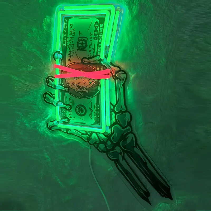 Hand Grabbing Money UV Printing LED Neon Sign, Wall Art Decoration