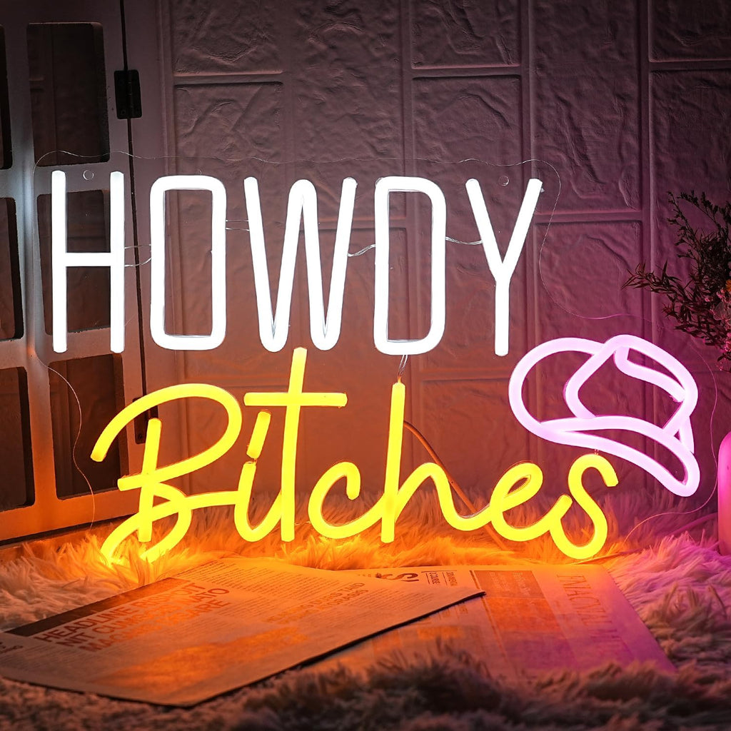 Howdy Es Neon Sign White Yellow Pink Letter LED Neon Sign Cool Grils Neon Sign U