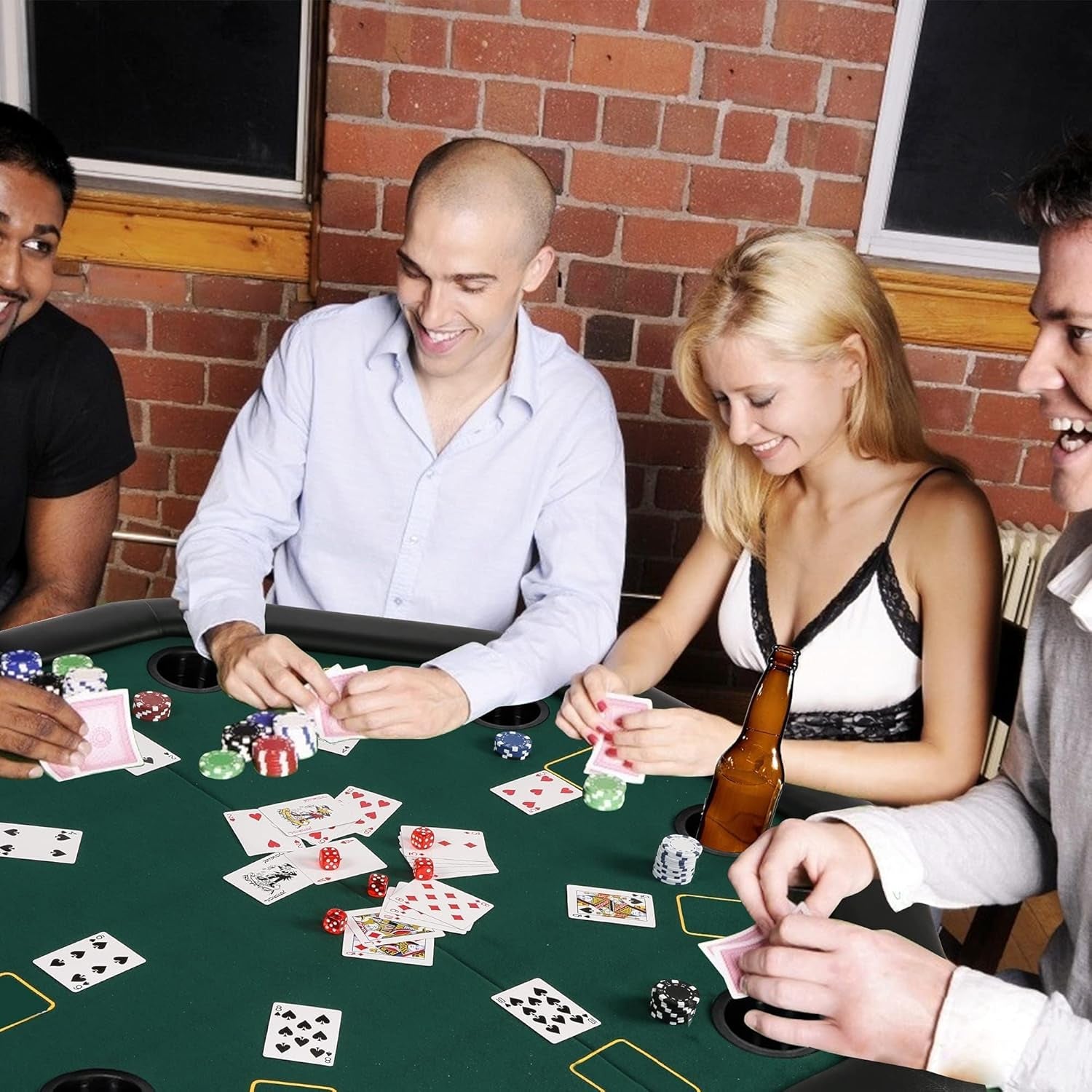 Foldable Poker Table, Octagon Card Table W/Cup Holder, Casino Leisure Table Top Texas Hold 'Em Poker Table Folding for Blackjack Board Game, Green Speed Felt