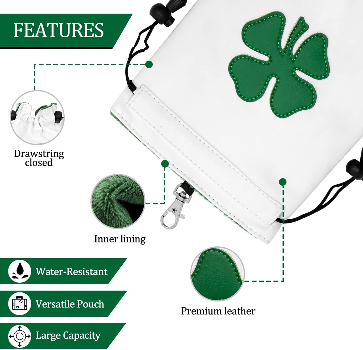 Golf Valuables Pouch,Golf Bag Pouch with Drawstrings Leather Tee Pouchs Bag for Men Women