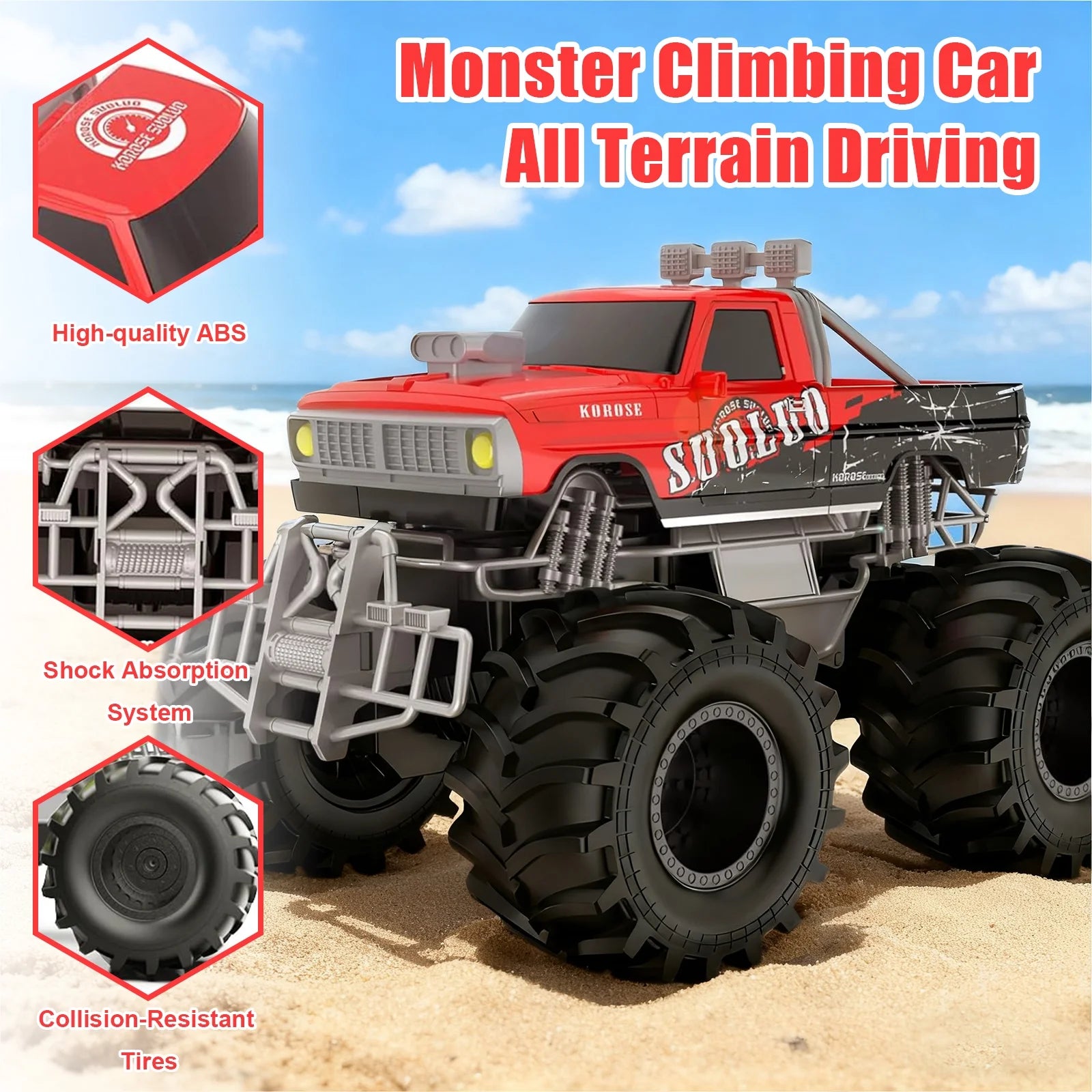 1:16 Remote Control Car, RC Monster Truck Toys, RC Car for Kids, Kids RC Vehicle for Boys & Two Battery