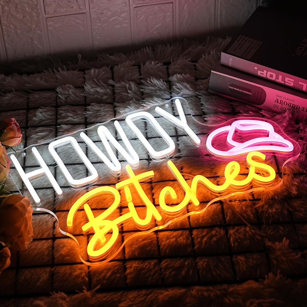 Howdy Es Neon Sign White Yellow Pink Letter LED Neon Sign Cool Grils Neon Sign U