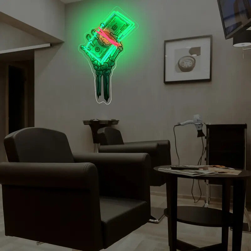 Hand Grabbing Money UV Printing LED Neon Sign, Wall Art Decoration