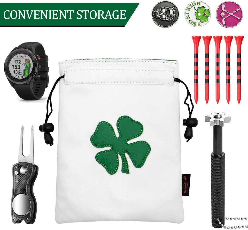Golf Valuables Pouch,Golf Bag Pouch with Drawstrings Leather Tee Pouchs Bag for Men Women