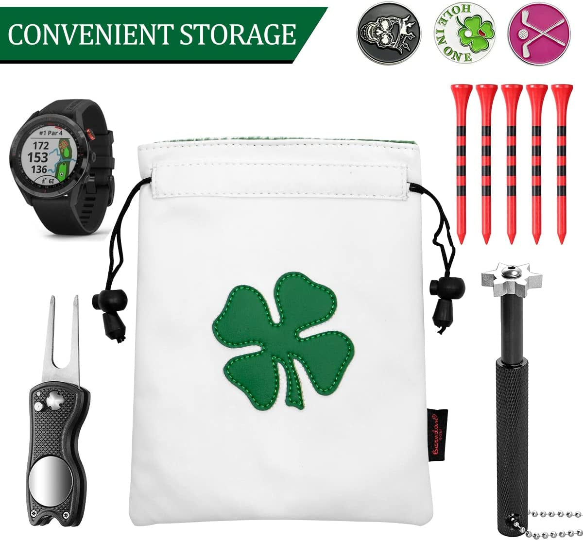 Golf Valuables Pouch,Golf Bag Pouch with Drawstrings Leather Tee Pouchs Bag for Men Women