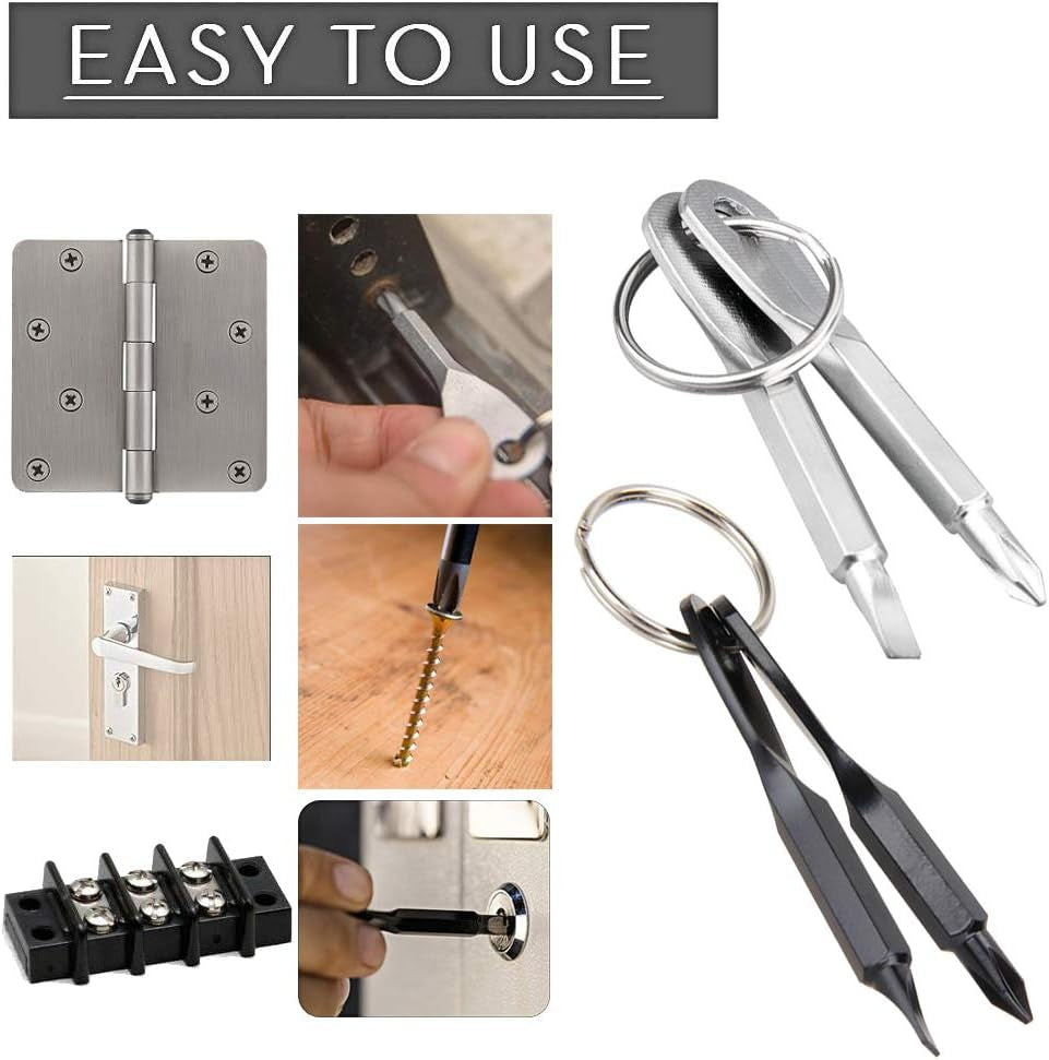 Pocket Screwdriver Set: Flat Head & Small Phillips Head, 2Pcs Black & 2Pcs Silver, EDC Keychain Tool, Best Men'S Gift 2023