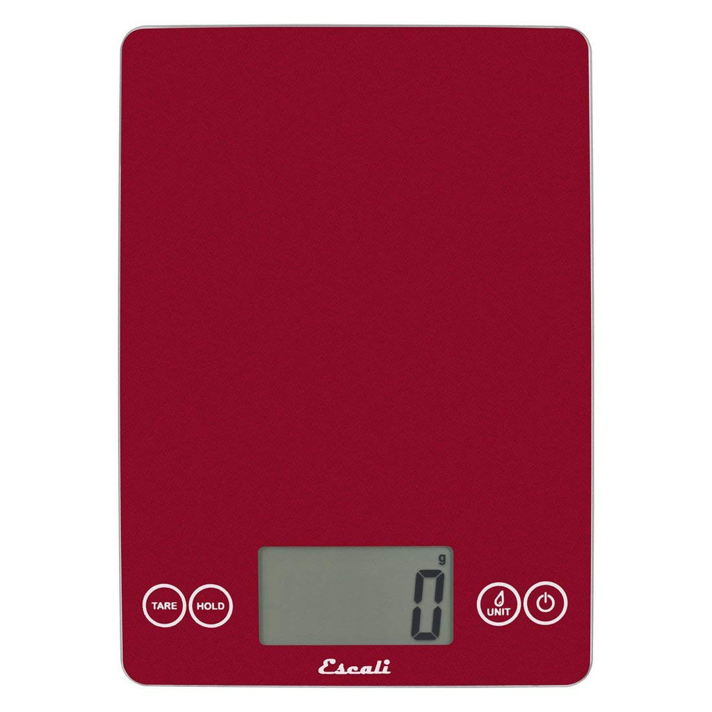 Arti Glass Food Scale Digital Countertop Kitchen, Baking and Cooking Scale with Nutrition and Calorie Counter, 15-Pound Capacity, 9" X 6.5" X .75", Rio Red