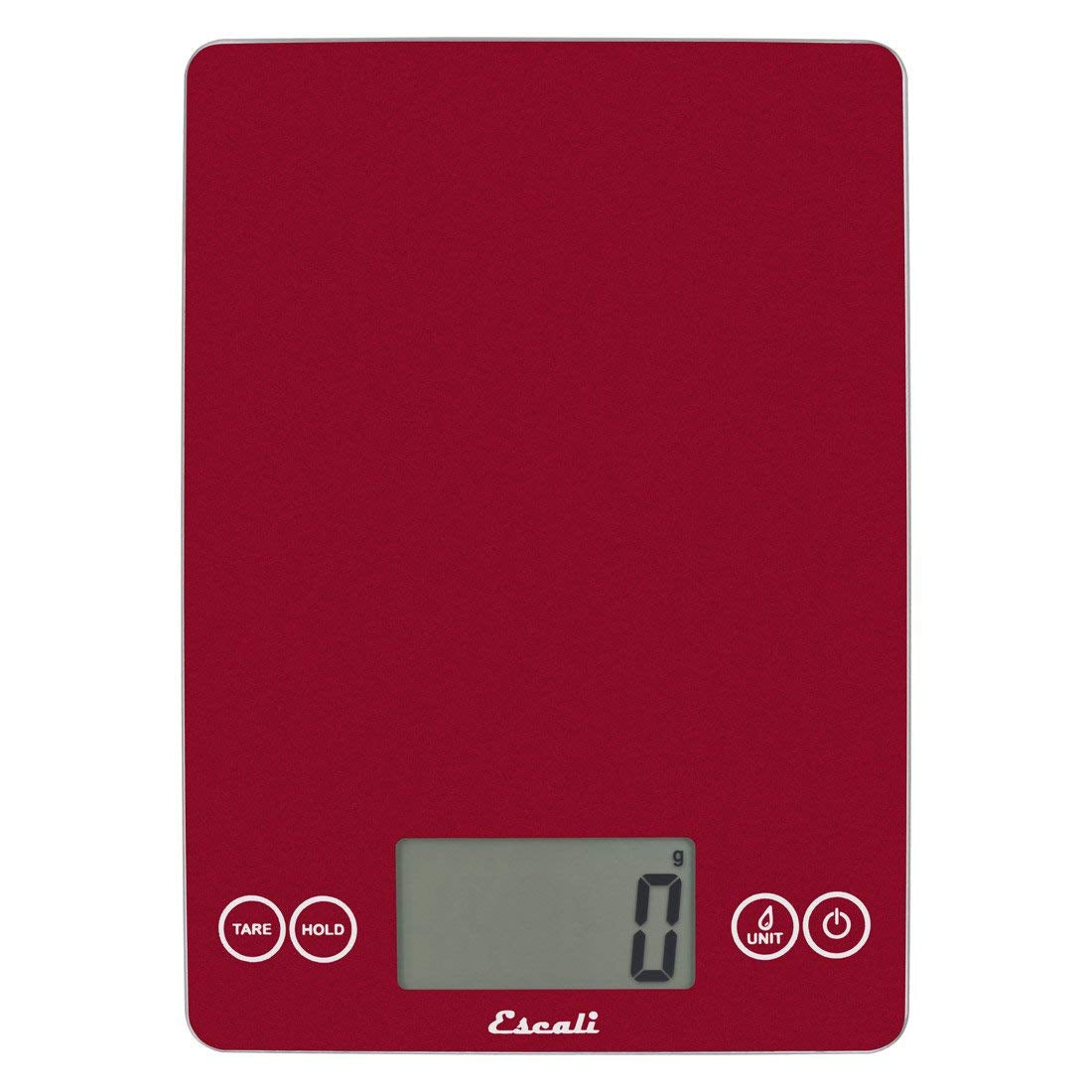 Arti Glass Food Scale Digital Countertop Kitchen, Baking and Cooking Scale with Nutrition and Calorie Counter, 15-Pound Capacity, 9" X 6.5" X .75", Rio Red