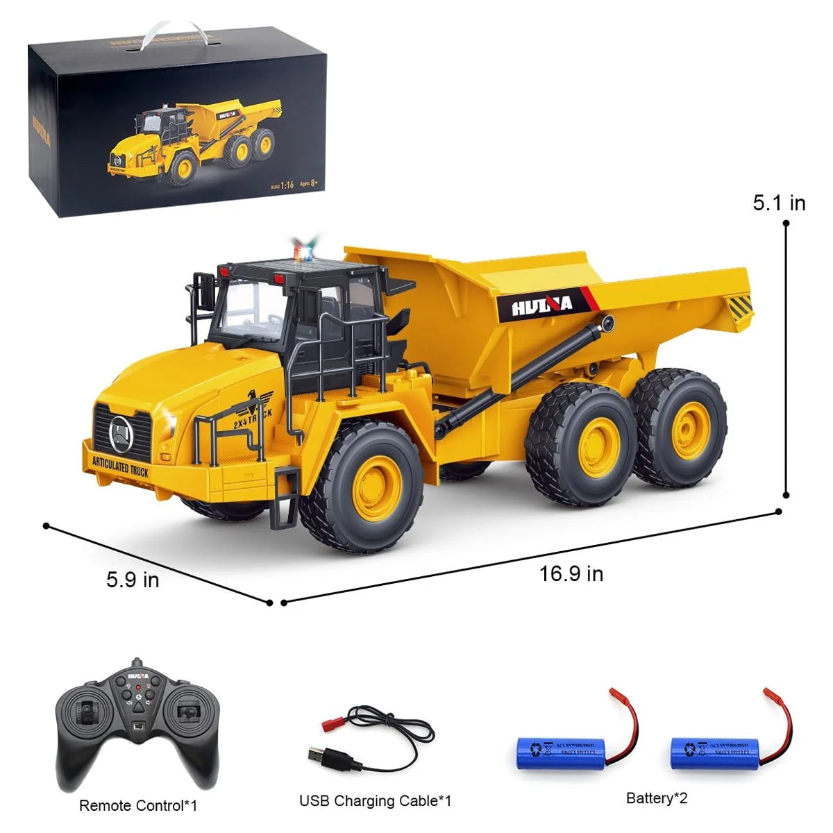 Hinge Joint Remote Control Dump Truck Toys, 6 Channel RC Construction Vehicles with Lights and Sound