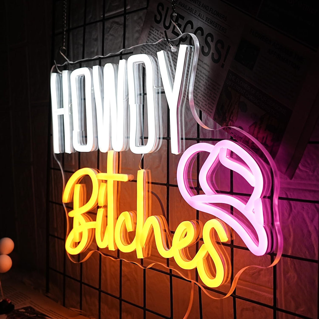 Howdy Es Neon Sign White Yellow Pink Letter LED Neon Sign Cool Grils Neon Sign U