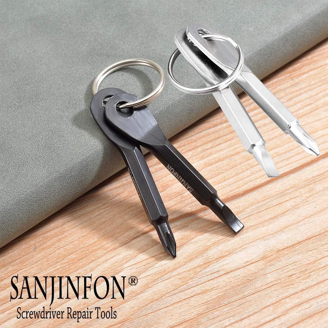 Pocket Screwdriver Set: Flat Head & Small Phillips Head, 2Pcs Black & 2Pcs Silver, EDC Keychain Tool, Best Men'S Gift 2023