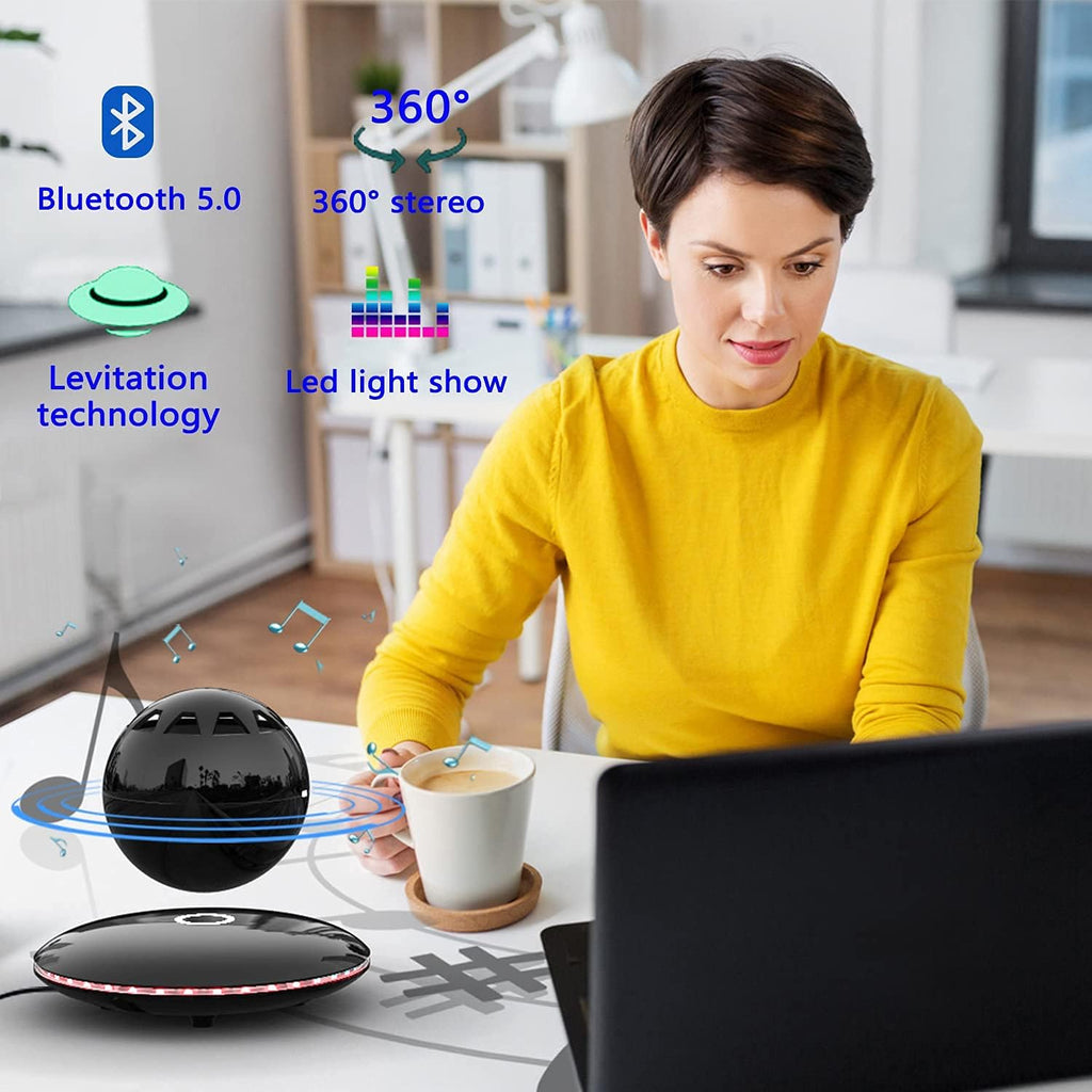 【2021 Newest】 Levitating Bluetooth Speaker Magnetic Wireless Floating Speakers with 8W Louder Stereo Sound,360 Degree Rotation,For Home Outdoors Cool Tech Gadgets Birthday Unique Gifts(Black)