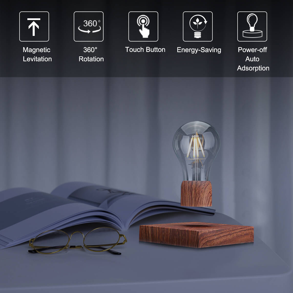 Levitating Table Lamp with Wireless Floating Light Bulb, Magnetic Levitation LED Night Light ,360 Degree Automatic Rotating , Cool Room Home Office Desk Decor