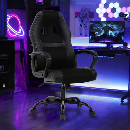 PC Gaming Chair, Ergonomic Computer Chair PU Leather Gamer Chair with Headrest and Lumbar Support, Height Adjustable Video Game Chair Gaming Chair for Adults Teen, Black
