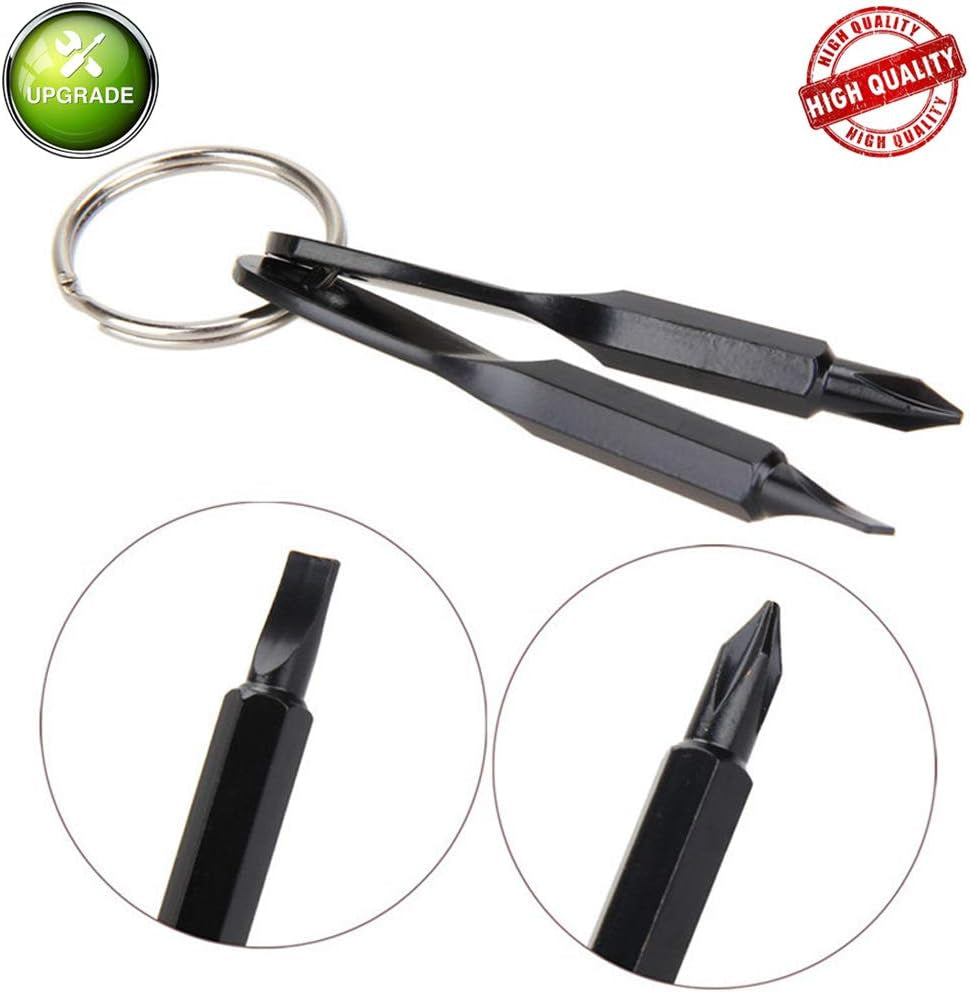 Pocket Screwdriver Set: Flat Head & Small Phillips Head, 2Pcs Black & 2Pcs Silver, EDC Keychain Tool, Best Men'S Gift 2023