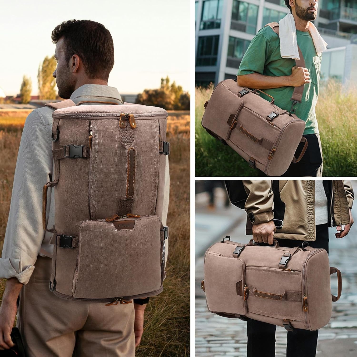 40L Travel Backpack, Vintage Canvas Rucksack Convertible Duffel Bag Carry on Backpack Fit for 17.3 Inch Laptop Bag