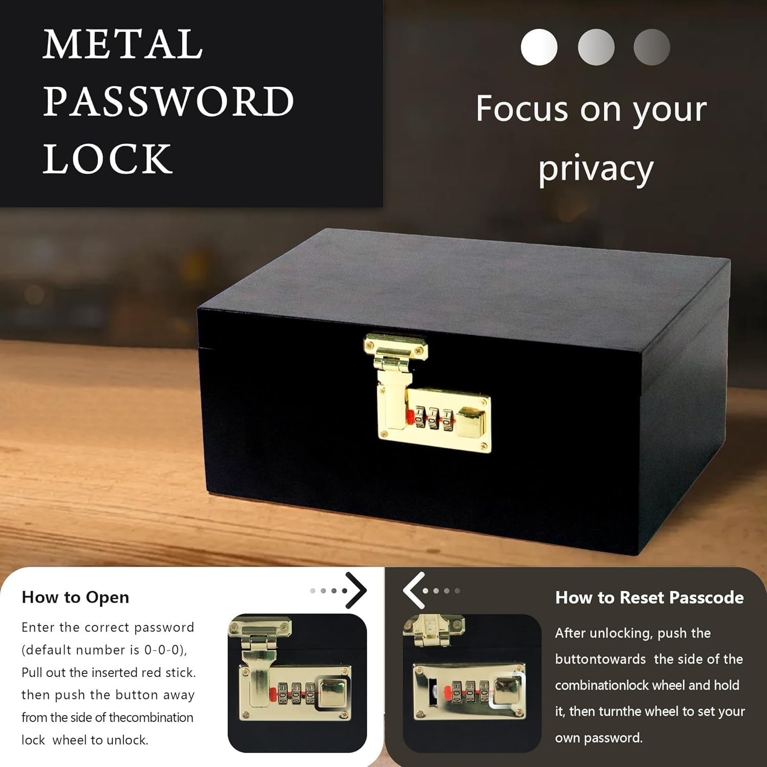 Bamboo Stash Boxes with Combination Lock, Upgraded with Metal Carrying Handle Ho