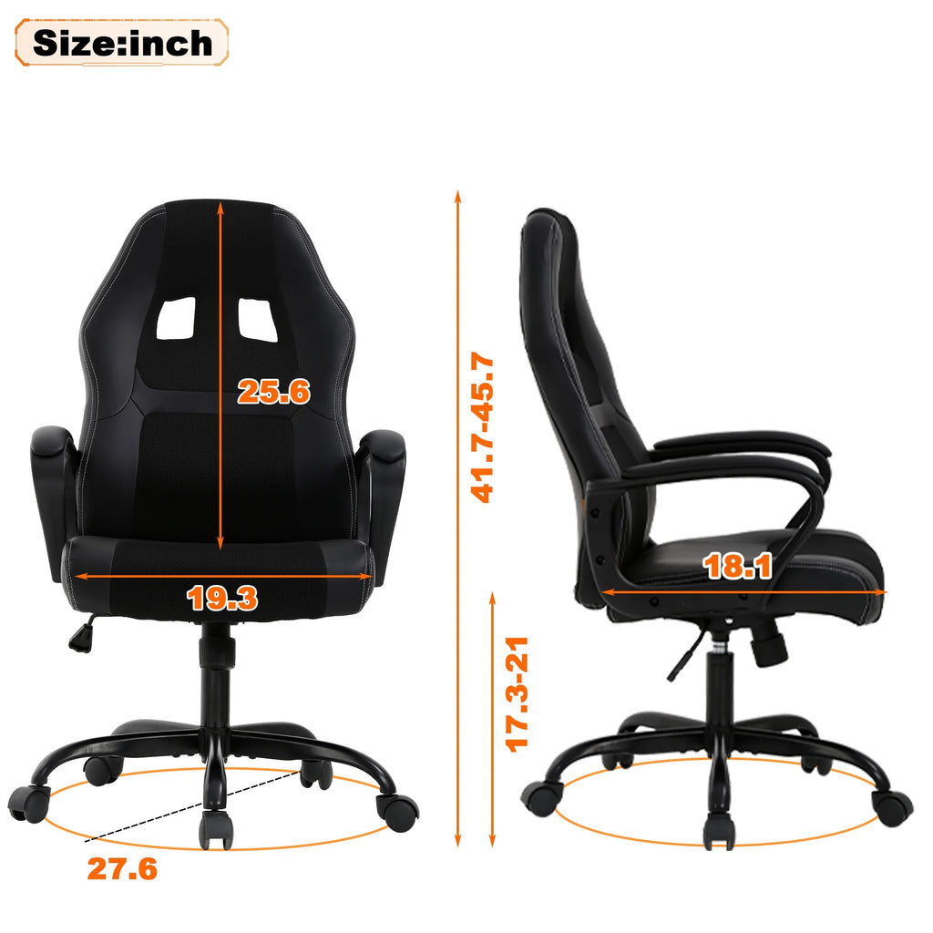PC Gaming Chair, Ergonomic Computer Chair PU Leather Gamer Chair with Headrest and Lumbar Support, Height Adjustable Video Game Chair Gaming Chair for Adults Teen, Black