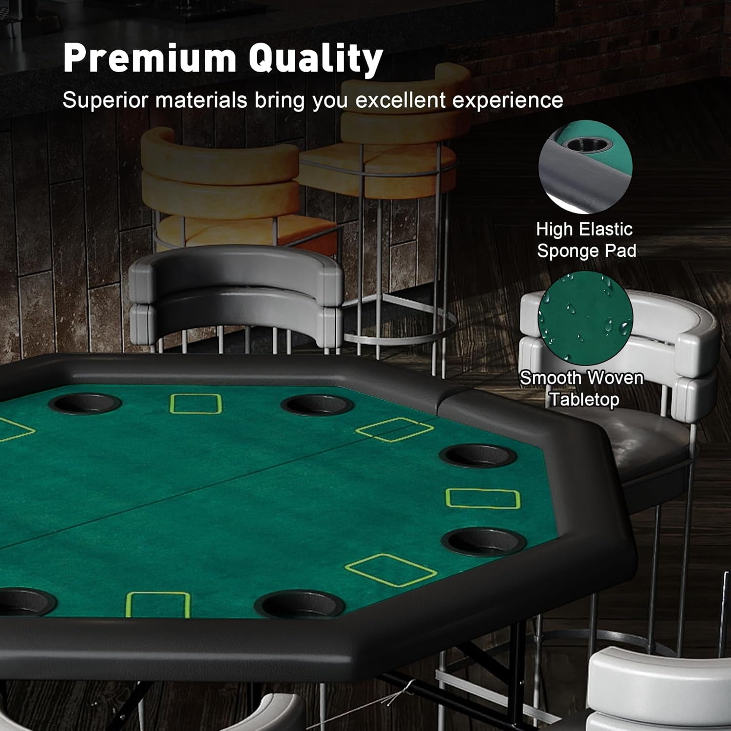 Foldable Poker Table, Octagon Card Table W/Cup Holder, Casino Leisure Table Top Texas Hold 'Em Poker Table Folding for Blackjack Board Game, Green Speed Felt