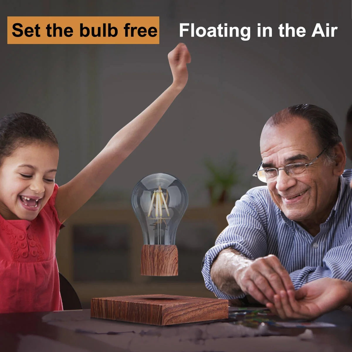 Levitating Table Lamp with Wireless Floating Light Bulb, Magnetic Levitation LED Night Light ,360 Degree Automatic Rotating , Cool Room Home Office Desk Decor