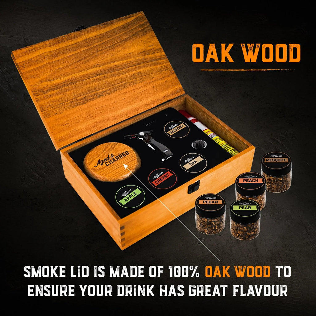 Whiskey Cocktail Smoker Kit with Torch & 8 Flavors Wood Chips - Premium USA Oak Smoker - Old Fashioned Smoker Kit - Bourbon Gifts for Men (With Butane)
