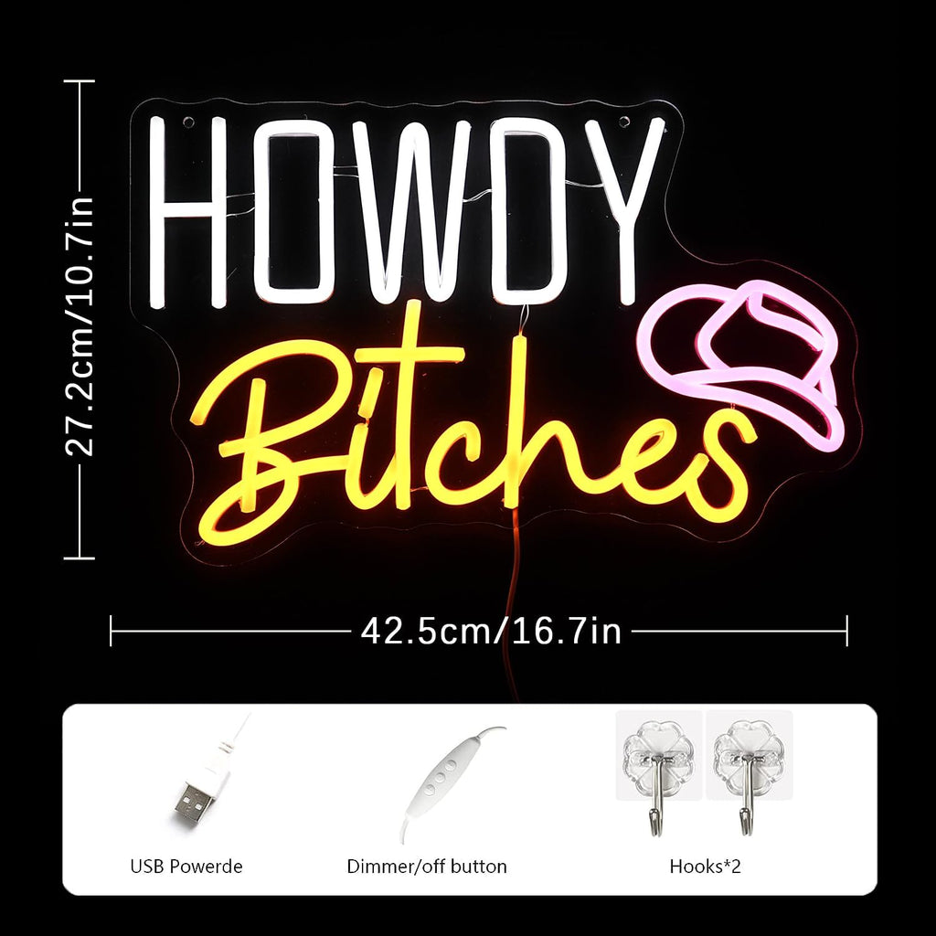 Howdy Es Neon Sign White Yellow Pink Letter LED Neon Sign Cool Grils Neon Sign U