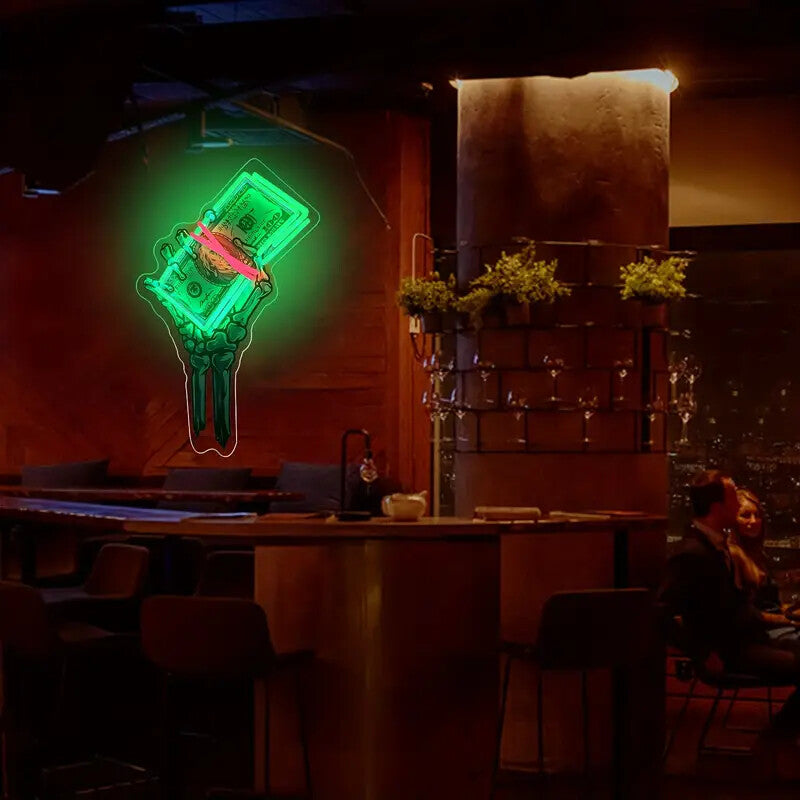 Hand Grabbing Money UV Printing LED Neon Sign, Wall Art Decoration