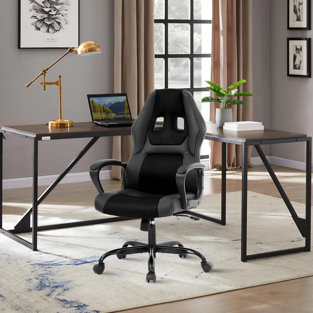 PC Gaming Chair, Ergonomic Computer Chair PU Leather Gamer Chair with Headrest and Lumbar Support, Height Adjustable Video Game Chair Gaming Chair for Adults Teen, Black